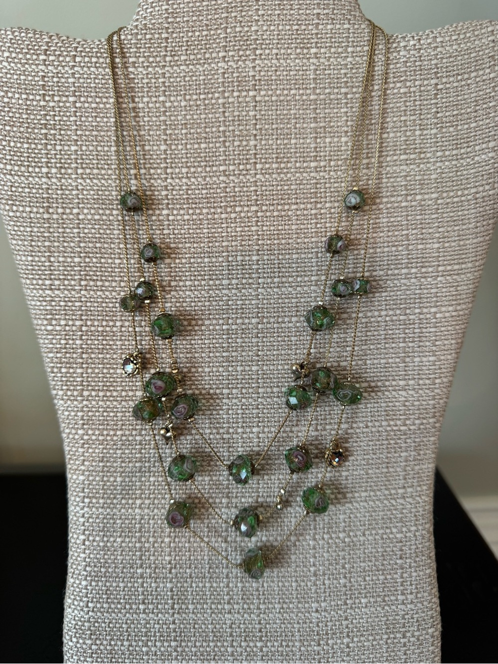 Betsey Johnson Multi-Strand Goldtone Faceted Glass Stones Illusion Necklace